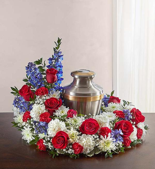 Cremation Wreath - Red, White &amp; Blue