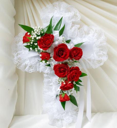 Red &amp; White Satin Heart Casket Pillow