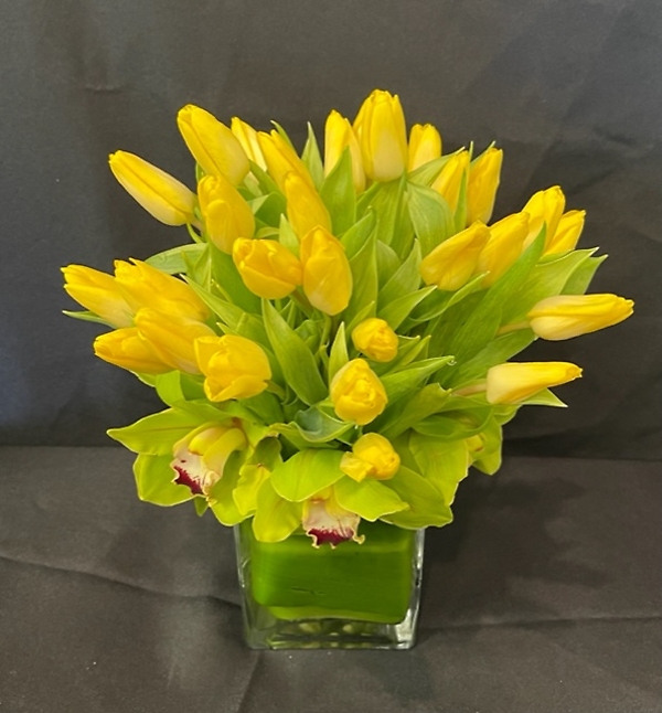 Yellow Tulips With Orchids