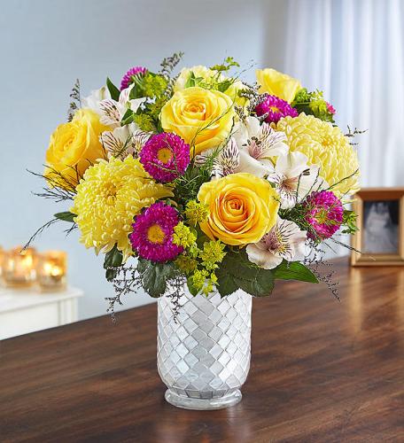 Beaming Sunshine in White Mosaic Vase