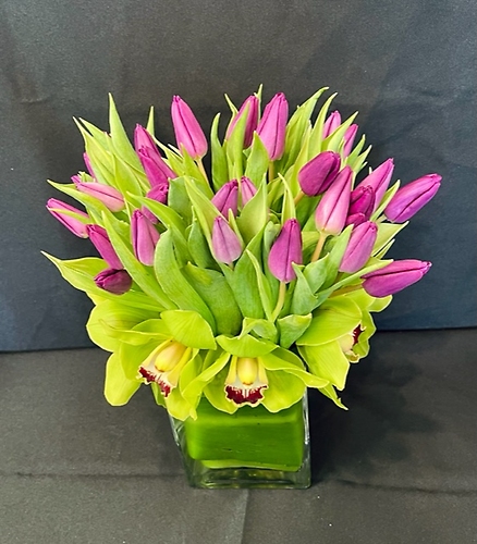 Hot Pink Tulips With Orchids