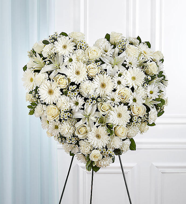 All White Mixed Flower Standing Heart Spray